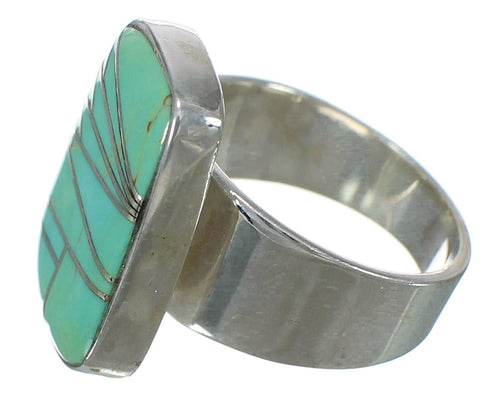 Southwest Sterling Silver And Turquoise Inlay Jewelry Ring Size 5-3/4 WX63126